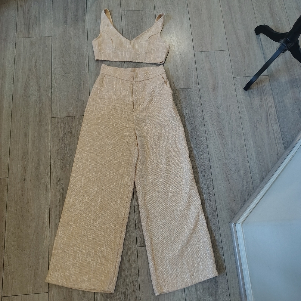 SHIEN Women's Tan Two Piece Wide Leg Pants Set Size M - Picture 2 of 16